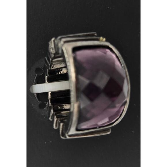 Tanya Creations Large Purple Rhinestone and Silver Toned Stretchy Band Ring - Picture 4 of 8